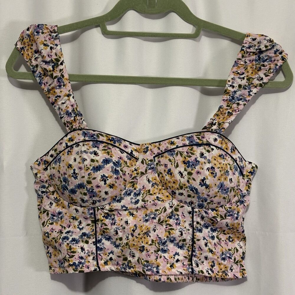 B.O.G Collective Creme Floral Print Crop Top Bustier Medium Cottage Coquette